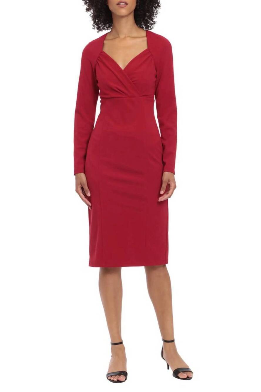 NEW MAGGY LONDON sweetheart neckline midi sheath cocktail dress in scarlet sage